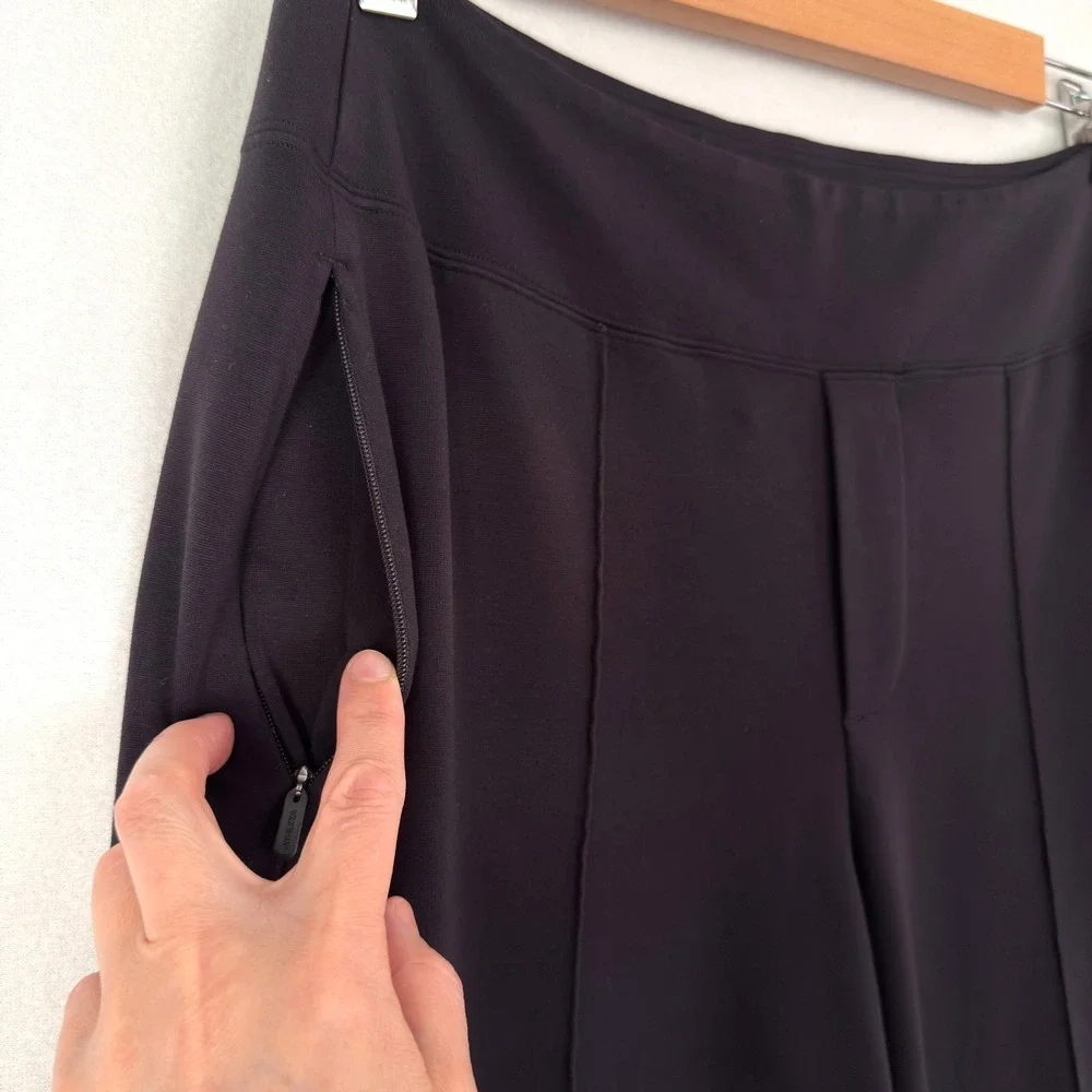 Athleta Eastbound Straight Pants Womens Size 8 Black  Zip Pockets Pull On Office